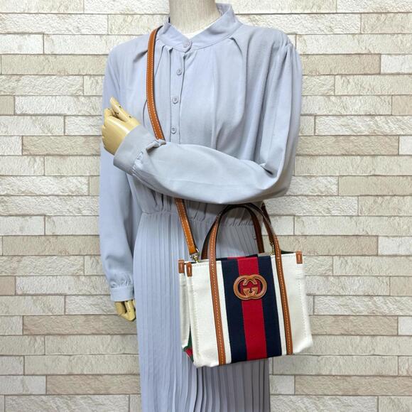 Pre-owned Gucci Interlocking G Mini Tote Bag Shoulder Canvas 727735 White Wom... - Picture 2 of 16